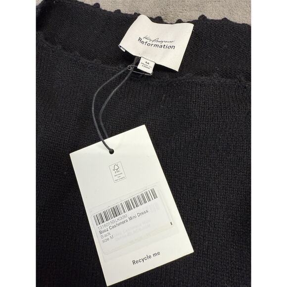 NWT Reformation Baez Cashmere Mini Dress Black Size M Recycled Cashmere Blend - Picture 8 of 9